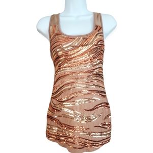 NWT 2B Bebe tan bronze & gold sequined tank top blouse Womens Small